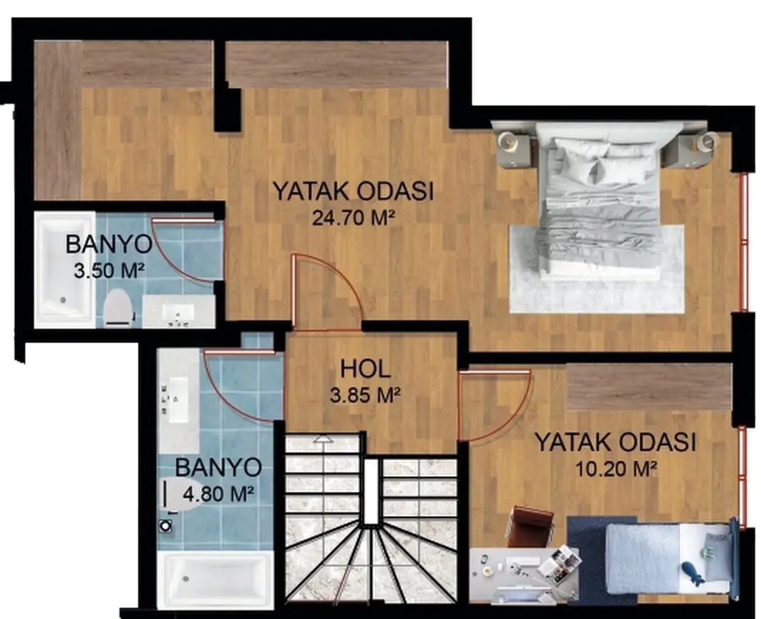 3+1 zemin dubleksi, asma kat planı