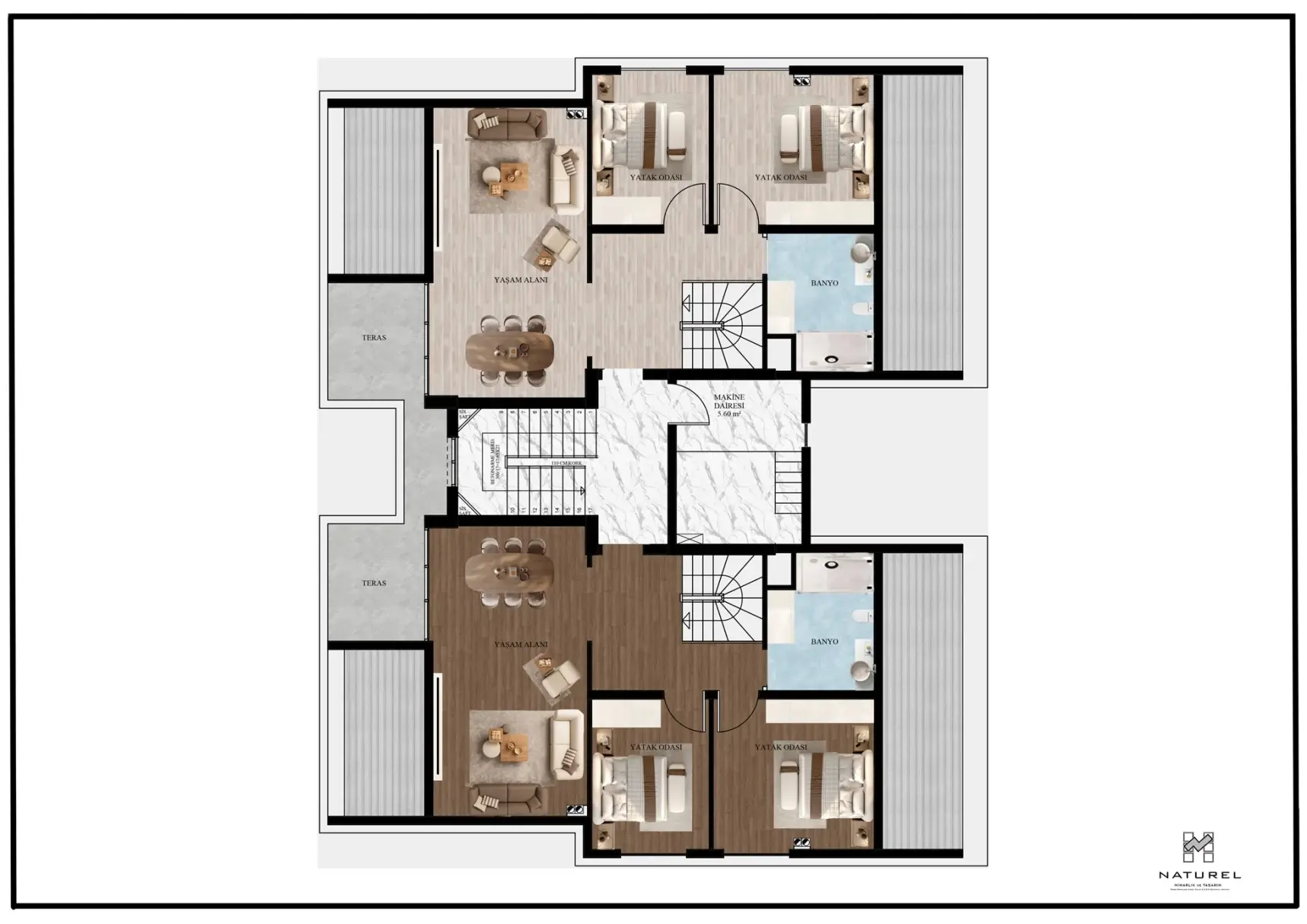 C blok / Çatı katı planı, kattaki tüm dairelerle